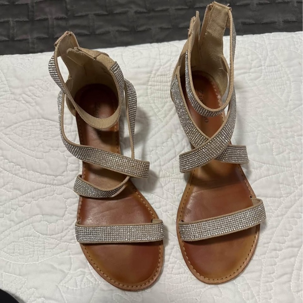 Zara Tan and Silver Strappy Sandals